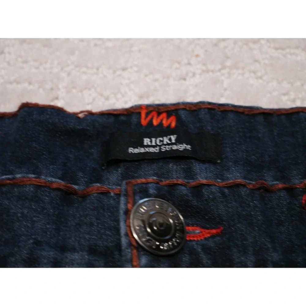 True Religion Ricky Super‎ T Straight Leg Jeans Dark Wash Orange Stitching Mens